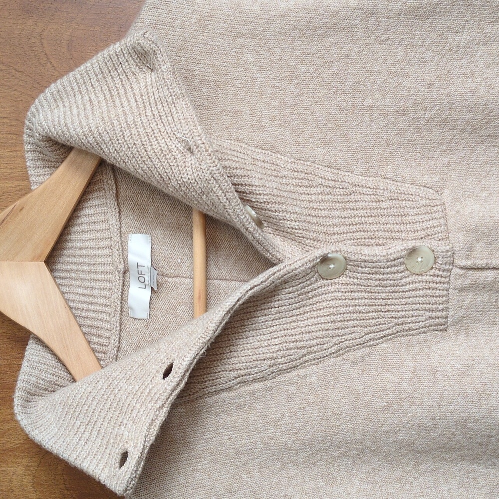 LOFT Beige Mock Neck Quarter Button Sweater Size XS - Picture 2 of 6